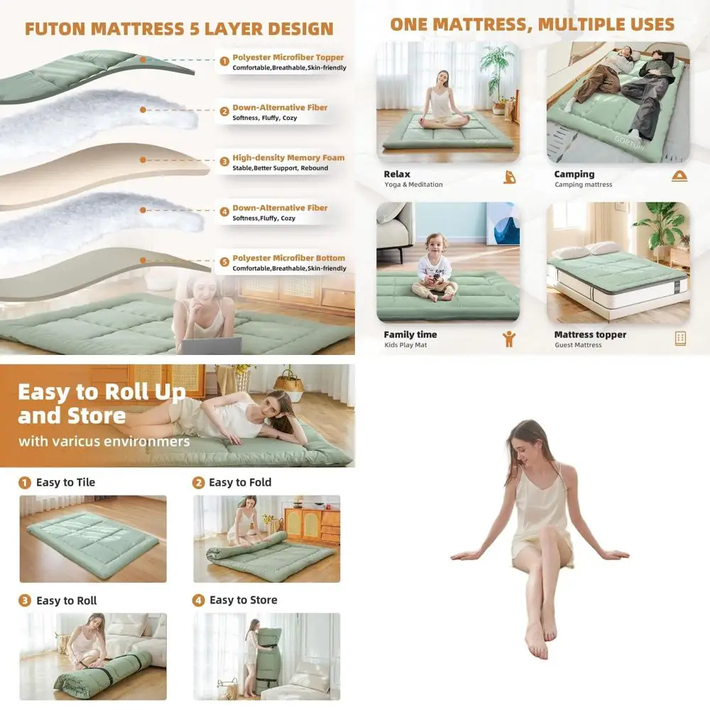 Полноразмерный складной японский напольный матрас-футон, портативная кровать-татами для гостей, игровой коврик для детей, спальный коврик для взрослых, зеленый
Полноразмерный складной японский напольный матрас-футон, портативная кровать-татами для гостей, игровой коврик для детей, спальный коврик для взрослых, зеленый
