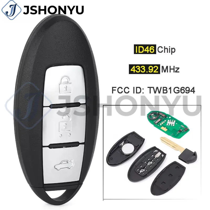 JsHonYu TWB1G694 433.92MHz PCF7952A ID46 Chip 3 Button Smart Remote Key Fob Fits Nissan Lannia 2016 Proximity
JsHonYu TWB1G694 433.92MHz PCF7952A ID46 Chip 3 Button Smart Remote Key Fob Fits Nissan Lannia 2016 Proximity