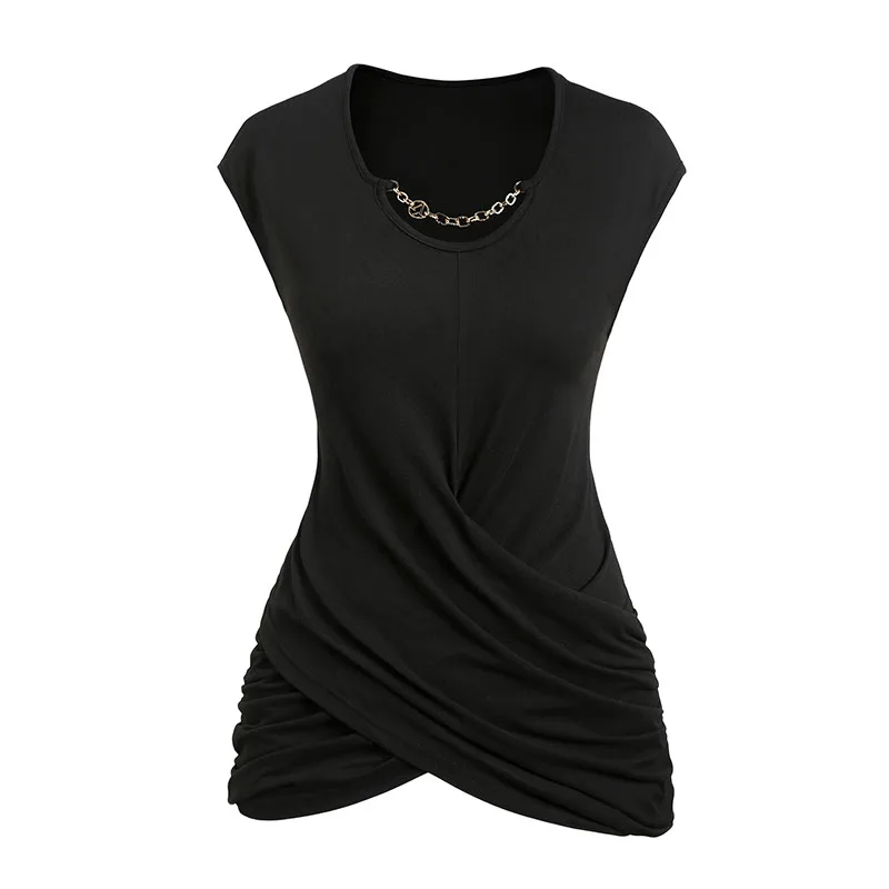 Dressfo Womens Black Shirts Tops Solid Color V Notch Chain Decor Crossover Cap Sleeve T Shirt 2024 New Tee
Dressfo Womens Black Shirts Tops Solid Color V Notch Chain Decor Crossover Cap Sleeve T Shirt 2024 New Tee