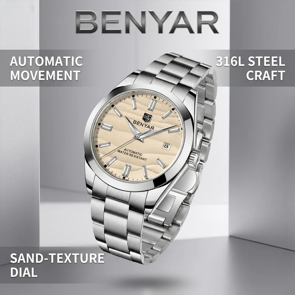 BENYAR Luxury Brand's New Sand 40mm Men's Mechanical Watch 316L Stainless Steel 5Bar Waterproof Men's Automatic Watch
BENYAR Luxury Brand's New Sand 40mm Men's Mechanical Watch 316L Stainless Steel 5Bar Waterproof Men's Automatic Watch
