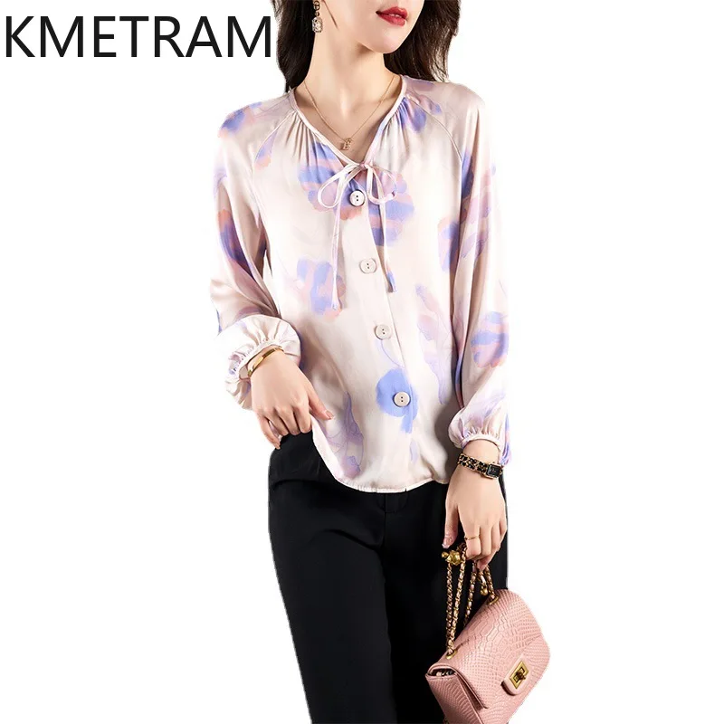 KMETRAM Fashion Floral Print Blouses for Woman V-Neck Tie Long Sleeve Casual Satin Shirt New Spring Tops 2026 Women Clothes 셔츠
KMETRAM Fashion Floral Print Blouses for Woman V-Neck Tie Long Sleeve Casual Satin Shirt New Spring Tops 2026 Women Clothes 셔츠