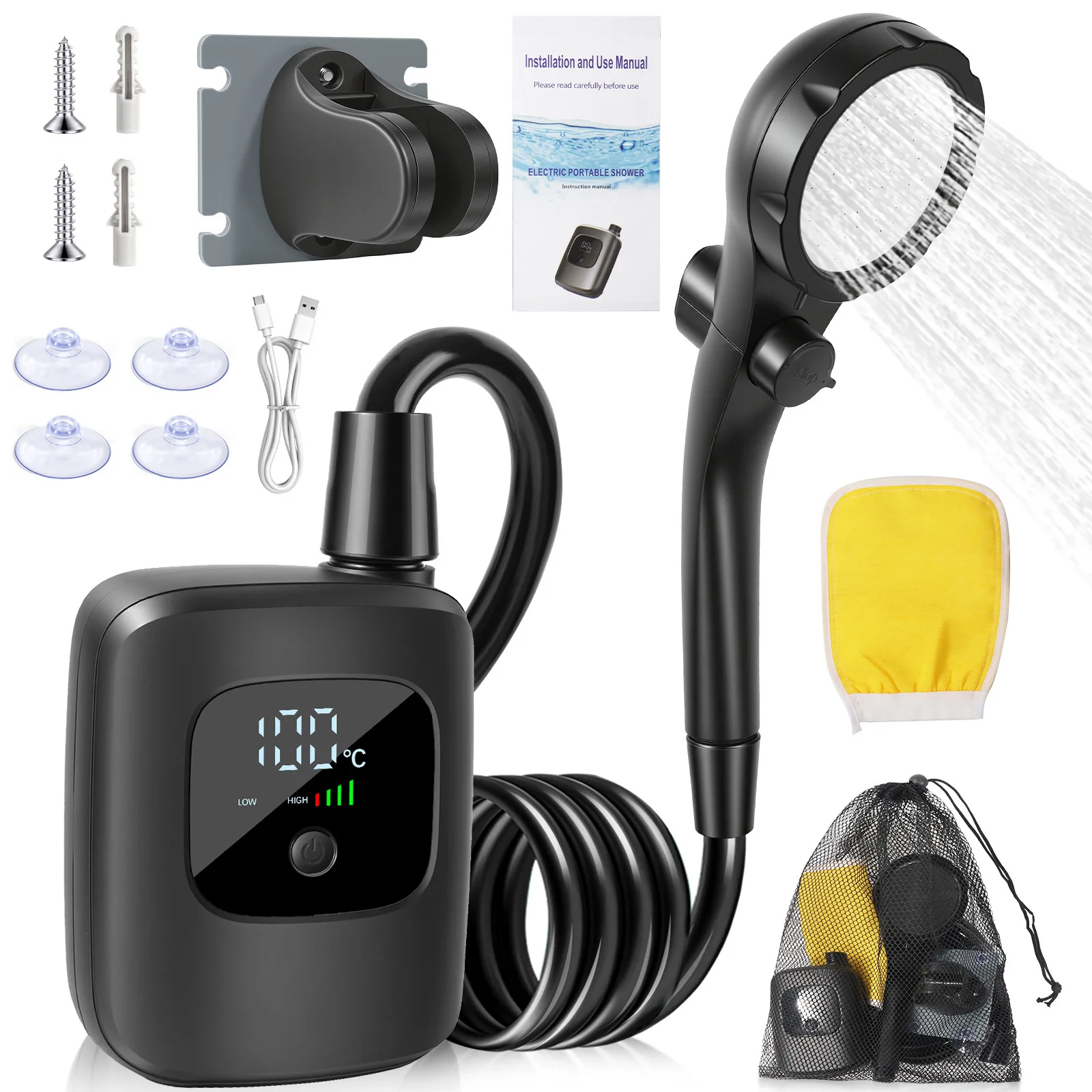 Rechargeable Portable Camping Shower, USB Shower Pump with Digital Display for Outdoor, Pet Bath & Car Wash
Rechargeable Portable Camping Shower, USB Shower Pump with Digital Display for Outdoor, Pet Bath & Car Wash
