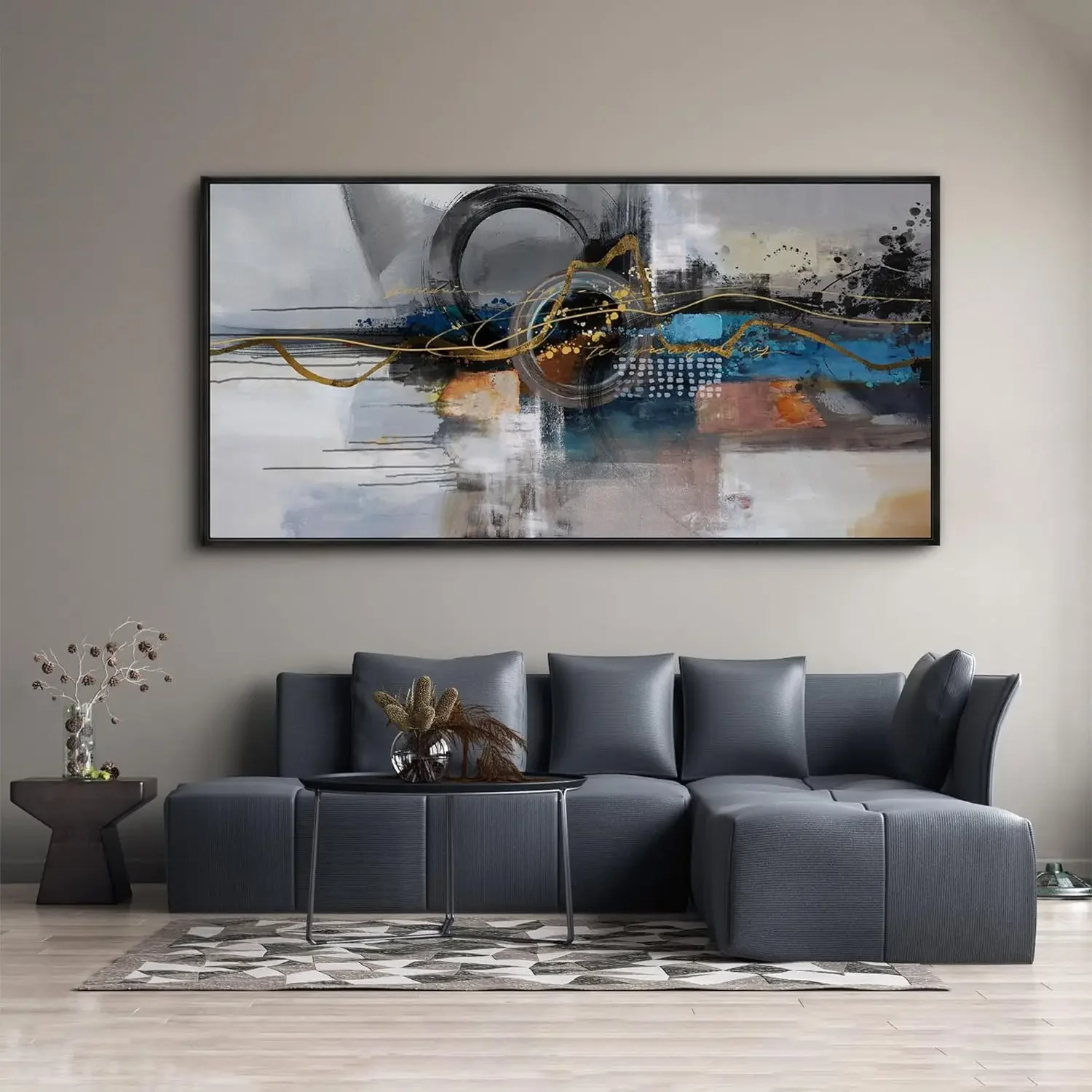 Large Abstract Frame Wall Art - Black and Blue Cnavas Framed Artwork for Walls Modern Minimalist Boho Gray Pictures Wall Decor
Large Abstract Frame Wall Art - Black and Blue Cnavas Framed Artwork for Walls Modern Minimalist Boho Gray Pictures Wall Decor