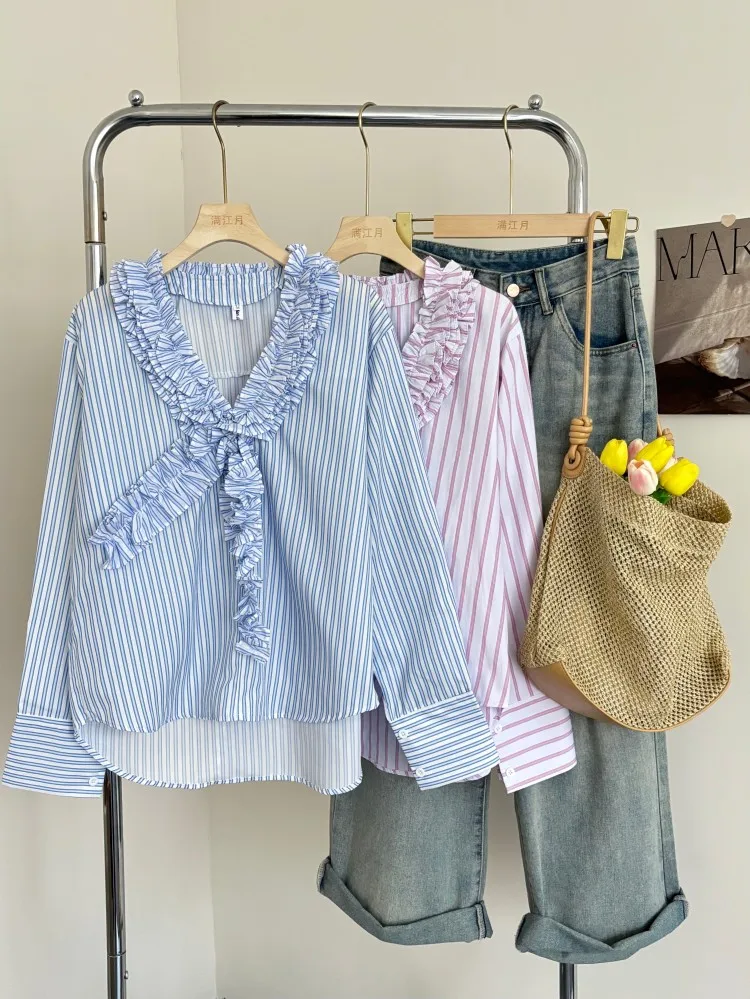 Women Blouses Designer Shirt Fall Clothes 2025 Women Striped Long Sleeve Button Up Shirt Blouse Fashion Top
Women Blouses Designer Shirt Fall Clothes 2025 Women Striped Long Sleeve Button Up Shirt Blouse Fashion Top