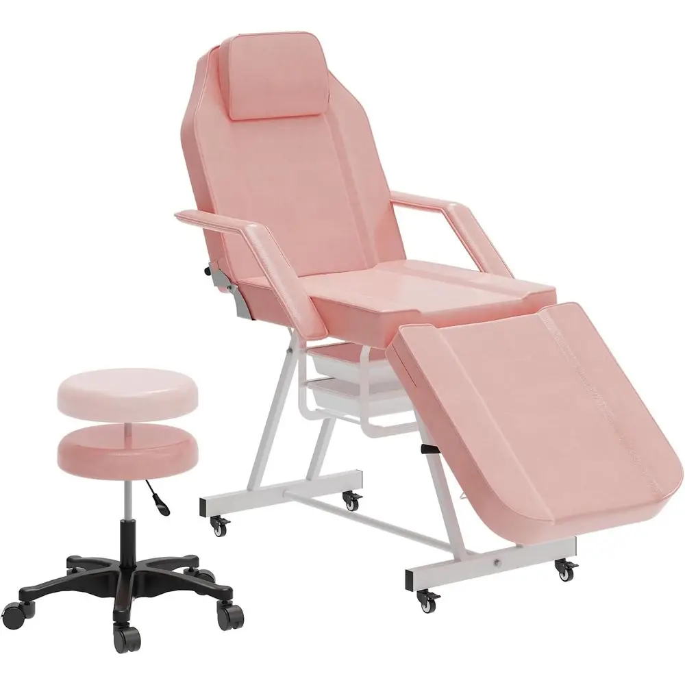 Multi-pose Adjustable Spa Bed with Hydraulic Stool, Facial Table on Wheels, and Pink Towel Hanger
Multi-pose Adjustable Spa Bed with Hydraulic Stool, Facial Table on Wheels, and Pink Towel Hanger
