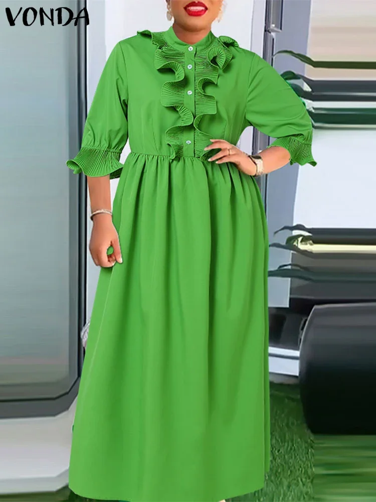2025 Autumn Women Maxi Long Dress Solid Color Flare Long Sleeve Robe Stand Collar Ruffled Elegant Vestidos Plus Size 5XL VONDA
2025 Autumn Women Maxi Long Dress Solid Color Flare Long Sleeve Robe Stand Collar Ruffled Elegant Vestidos Plus Size 5XL VONDA
