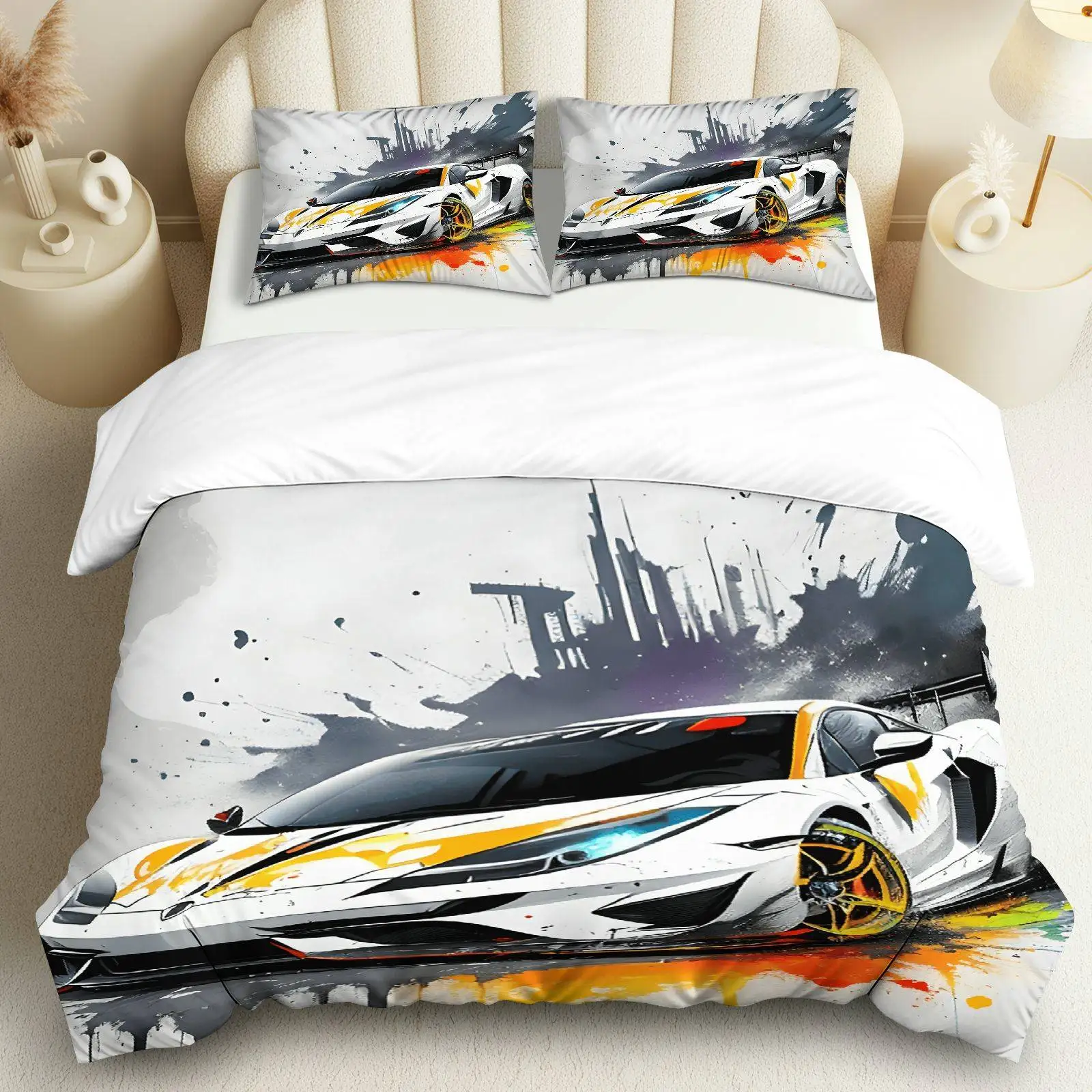 3PCS Duvet Cover, 1 Duvet+2 Pillowcases(Without filler), Sports Car Design Suitable for decoration Bedroom, Guest Room.
3PCS Duvet Cover, 1 Duvet+2 Pillowcases(Without filler), Sports Car Design Suitable for decoration Bedroom, Guest Room.