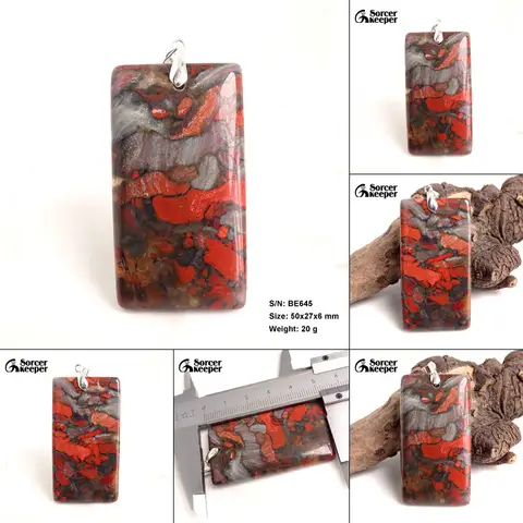 Real Natural Bloodstone Gem Stone Pendant Necklace Polished Square Agate Slice Fashion Crystal Beads For Jewelry Making BW141