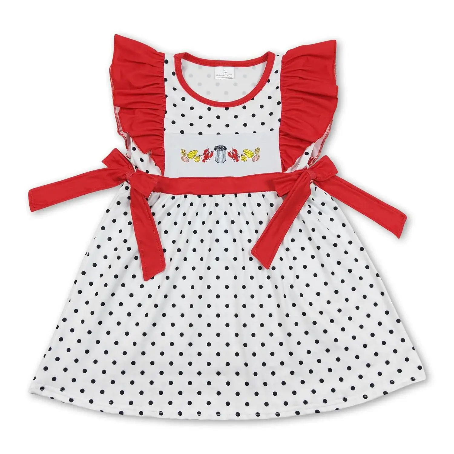 Baby Girls Knee-Length Dress with Flounce Sleeves And Polka Dot Pattern Boiled Crawfish Bows Corn Design for Infants
Baby Girls Knee-Length Dress with Flounce Sleeves And Polka Dot Pattern Boiled Crawfish Bows Corn Design for Infants