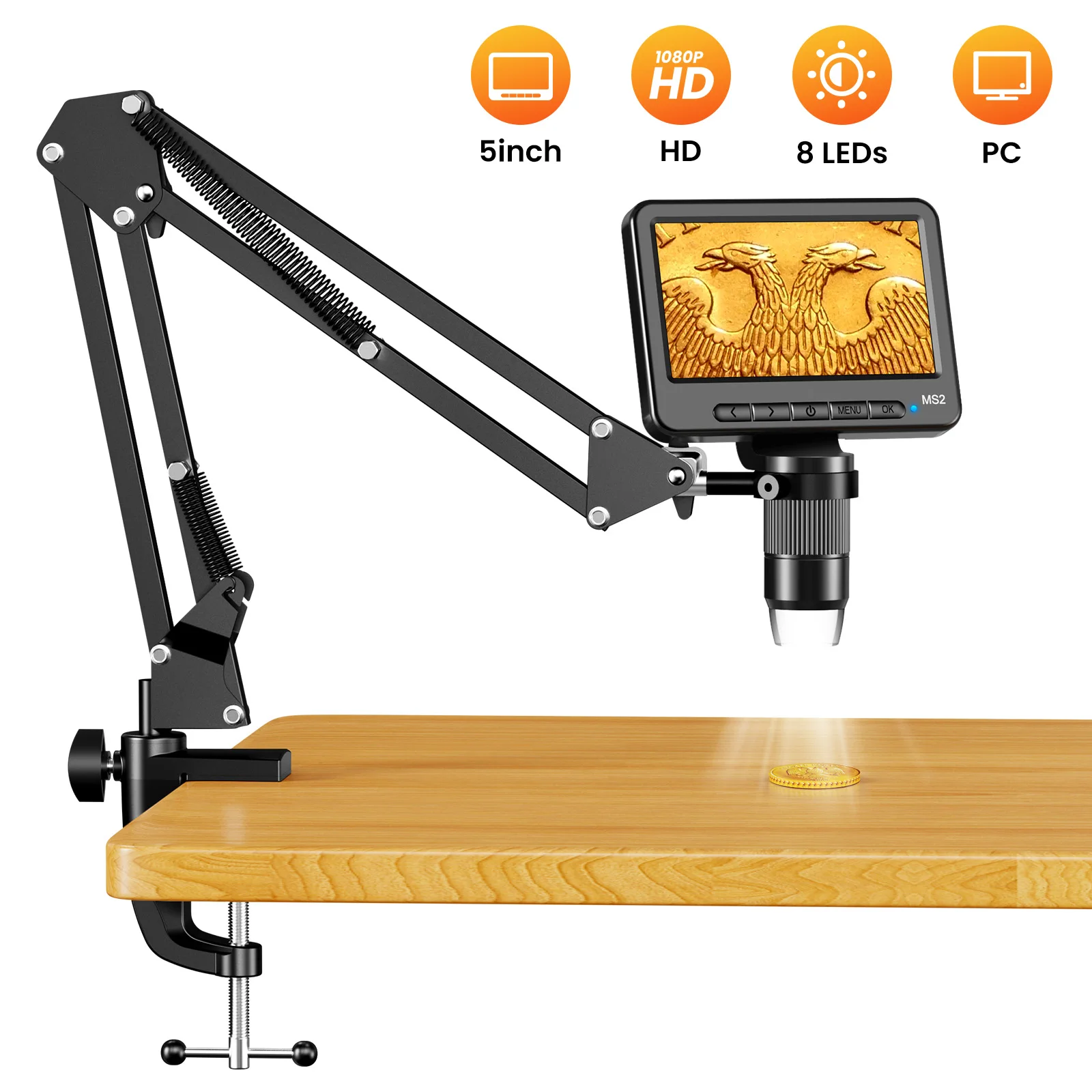 5-inch Digital Microscope with Flexible Stand, 1080P HD Coin Microscope, 50X-1000X Magnification, Photo & Video Recording,PCB
5-inch Digital Microscope with Flexible Stand, 1080P HD Coin Microscope, 50X-1000X Magnification, Photo & Video Recording,PCB