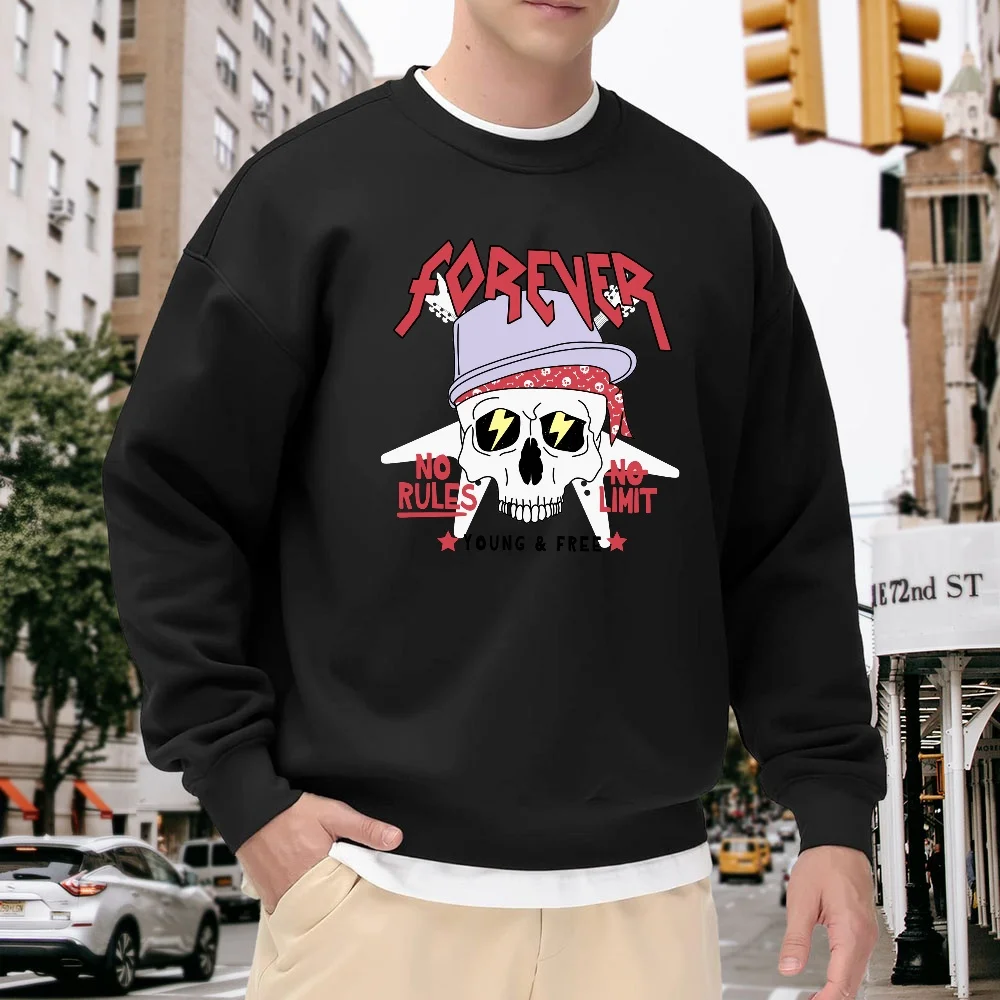 Men's Black Crew Neck Loose Sweatshirt with Skull and Lightning Letter Print, Street Fashion Casual Versatile Top, Comfortable and Breathable for Everyday Wear and Sports
Men's Black Crew Neck Loose Sweatshirt with Skull and Lightning Letter Print, Street Fashion Casual Versatile Top, Comfortable and Breathable for Everyday Wear and Sports
