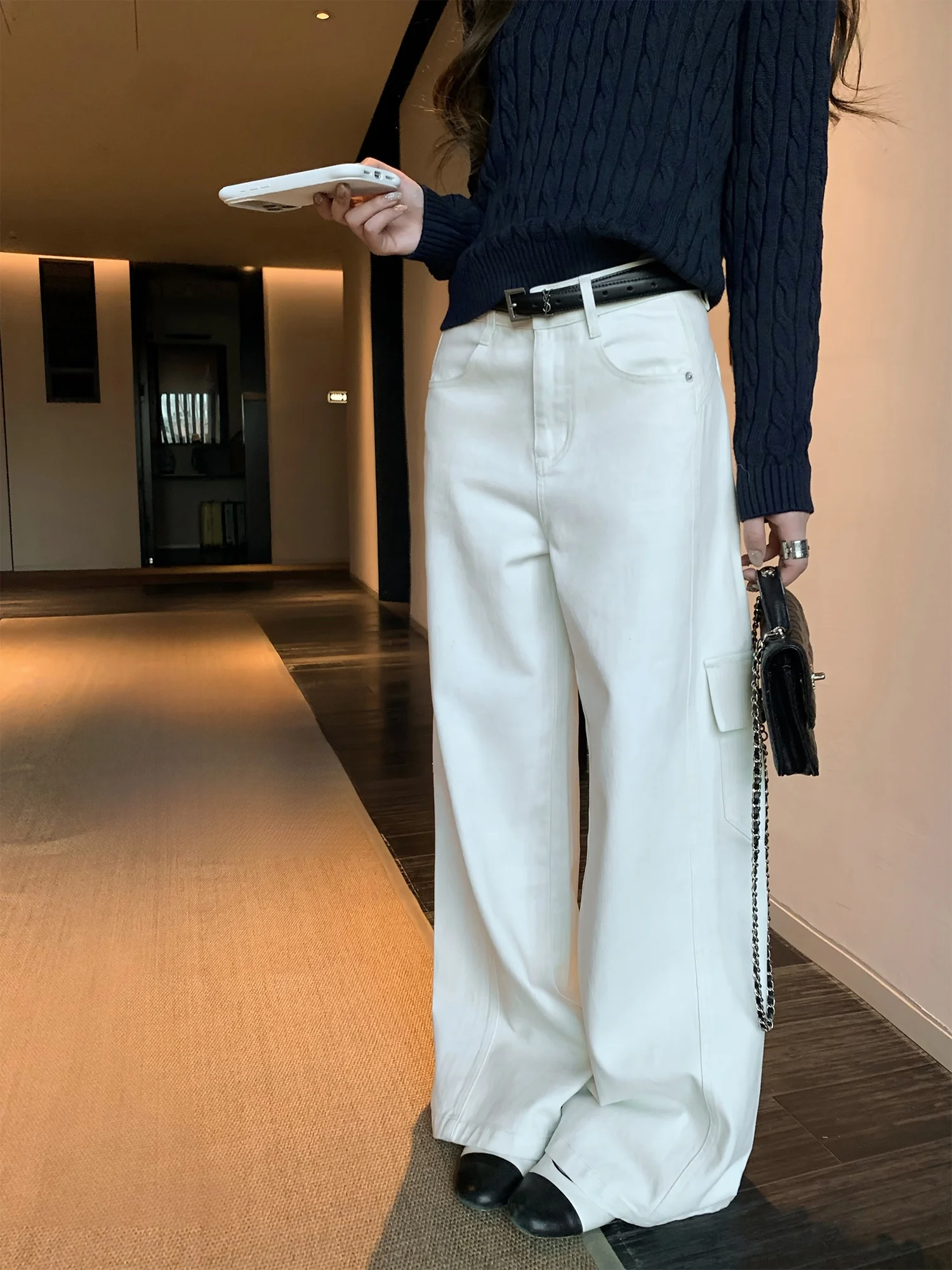 Hhyii Workwear Wide Leg Pants High Waist Jeans Women's Style Big White Cow Denim Pants Floor Length Trousers Slimming Effect
Hhyii Workwear Wide Leg Pants High Waist Jeans Women's Style Big White Cow Denim Pants Floor Length Trousers Slimming Effect