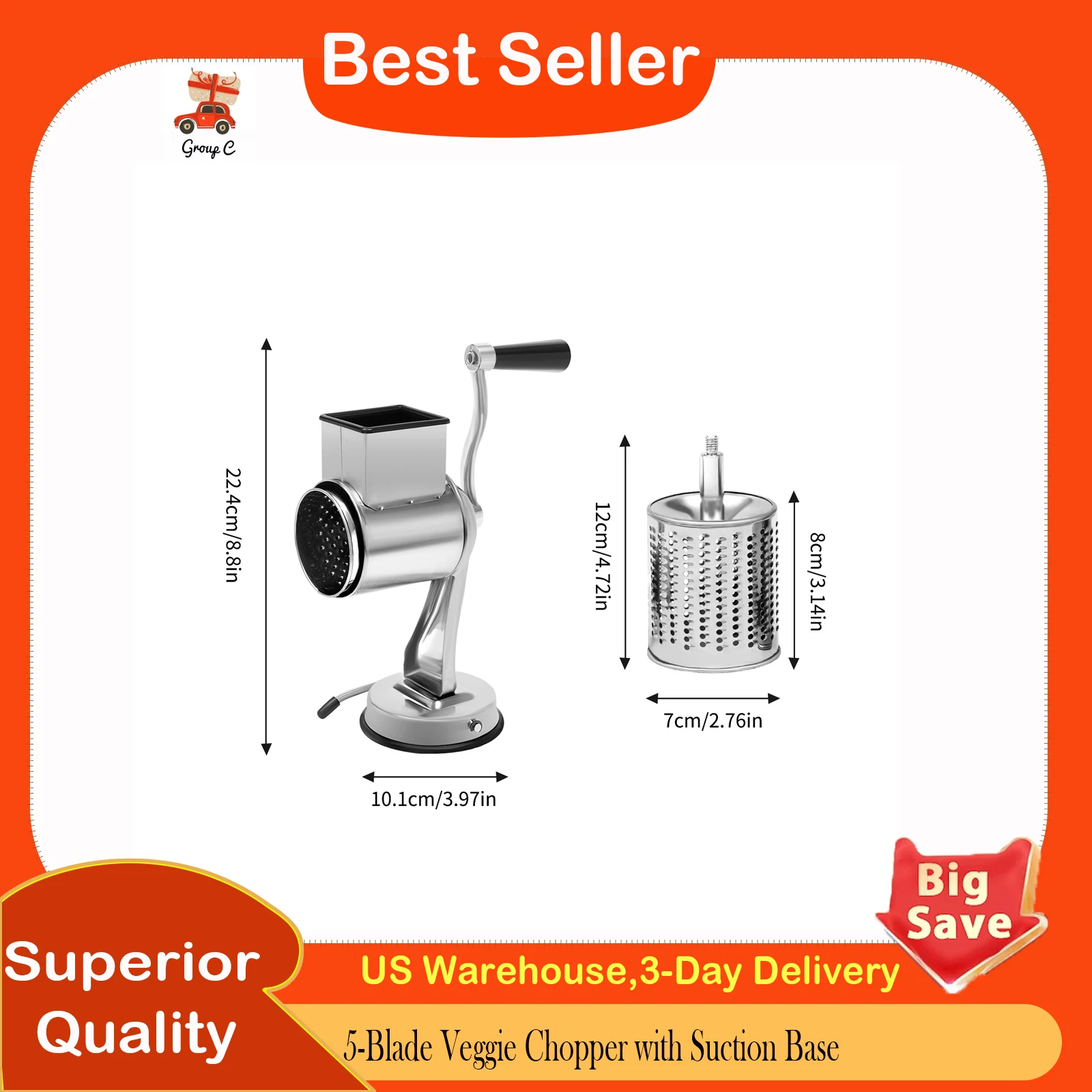 Stainless Steel Vegetable Chopper, 5-Blade Veggie Chopper with Suction Base for Vegetables, Nuts, Chocolate, Hard Cheese
Stainless Steel Vegetable Chopper, 5-Blade Veggie Chopper with Suction Base for Vegetables, Nuts, Chocolate, Hard Cheese