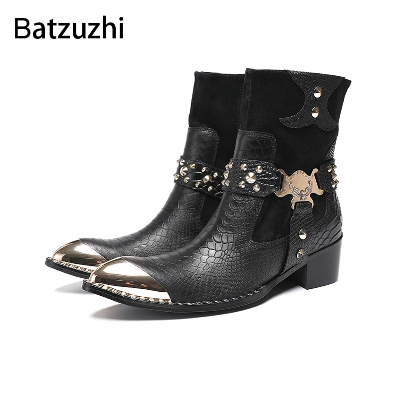 Batzuzhi Rock Black Gneuine Leather Ankle Boots Man Pointed Iron Toe Cowboy 6.5cm Heels Men's Boots, Big Sizes 38-46
Batzuzhi Rock Black Gneuine Leather Ankle Boots Man Pointed Iron Toe Cowboy 6.5cm Heels Men's Boots, Big Sizes 38-46