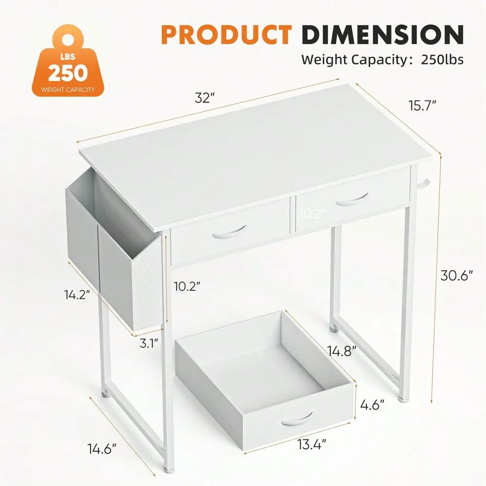 32 Inch Small Desk With Drawers, Home Office Computer Desk With Storage Bag And Headphone Hook, Study Writing Table With Adjust
32 Inch Small Desk With Drawers, Home Office Computer Desk With Storage Bag And Headphone Hook, Study Writing Table With Adjust