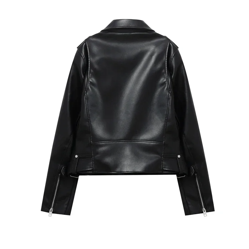 Women's Spring Black faux-leather jacket Casual zipper and belt Cycling jacket Casual
Women's Spring Black faux-leather jacket Casual zipper and belt Cycling jacket Casual