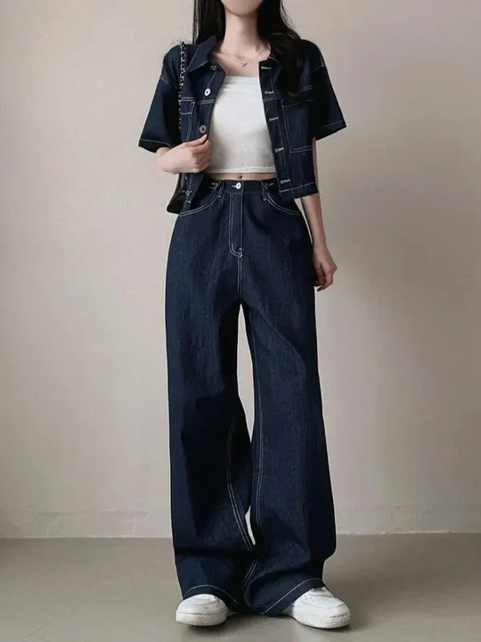 Korean Style Casual Short Sleeve Denim Jacket And Wide Leg Pants Two Piece Set for Women Summer 2025 Loose Fit Fashionable Ou...
Korean Style Casual Short Sleeve Denim Jacket And Wide Leg Pants Two Piece Set for Women Summer 2025 Loose Fit Fashionable Ou...