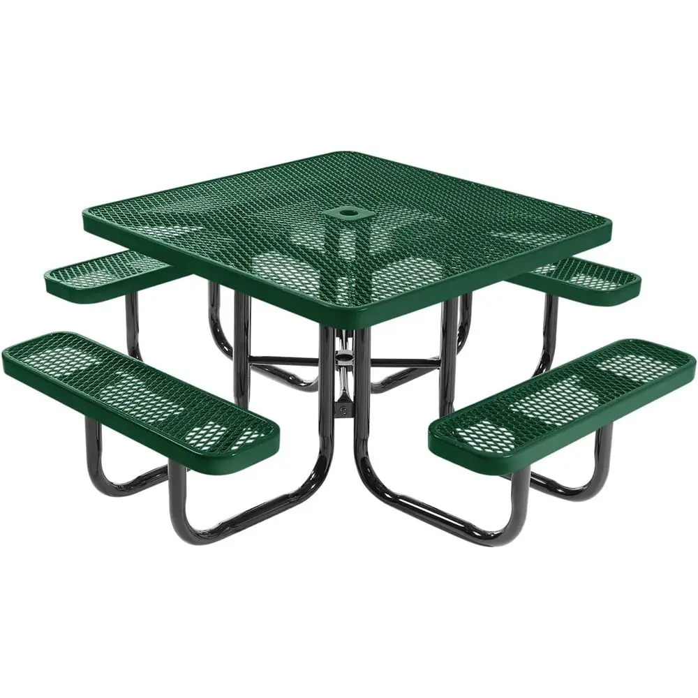 Sturdy Outdoor Picnic Table with Umbrella Hole, 46 Square Green Metal Patio Dining Furniture
Sturdy Outdoor Picnic Table with Umbrella Hole, 46 Square Green Metal Patio Dining Furniture