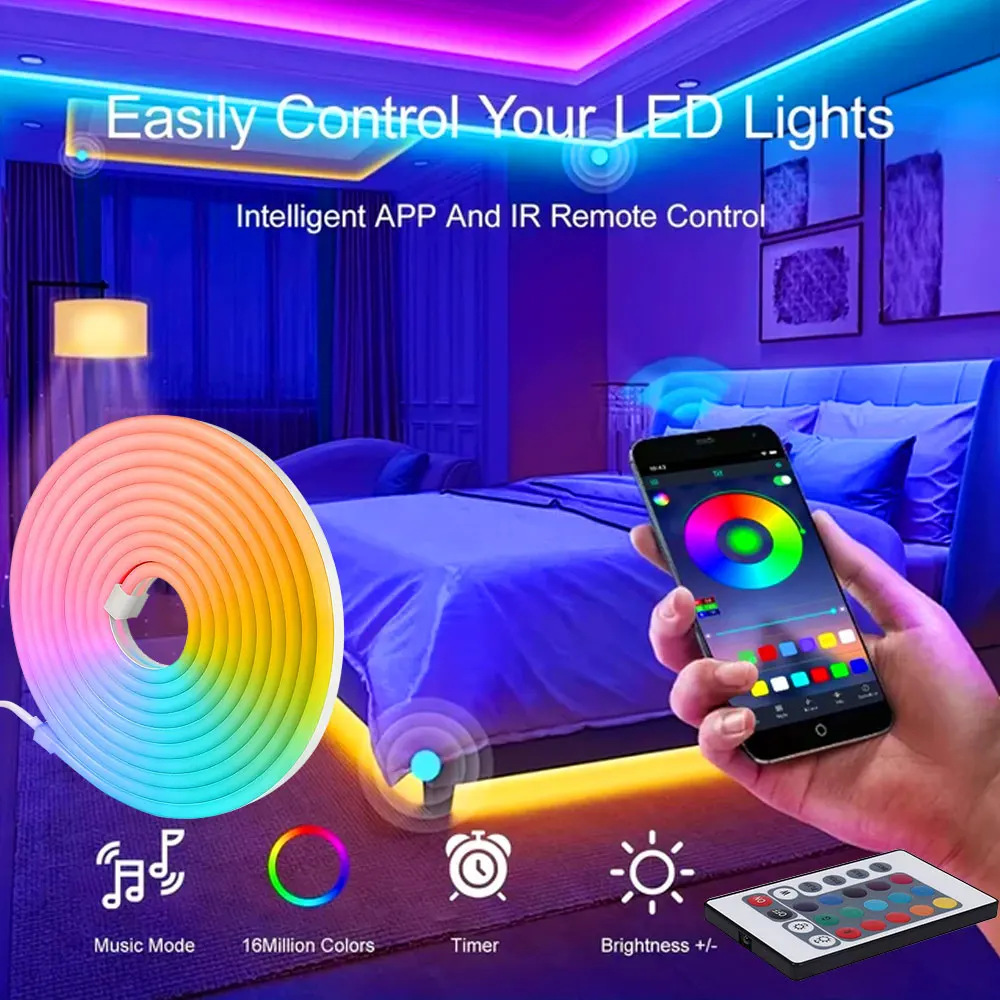 RGB Neon LED Strip USB DC5V Neon Strip light IP65 Waterproof Neon Strip Bluetooth App And Remote Control 1/2/3/4/5M For Home
RGB Neon LED Strip USB DC5V Neon Strip light IP65 Waterproof Neon Strip Bluetooth App And Remote Control 1/2/3/4/5M For Home