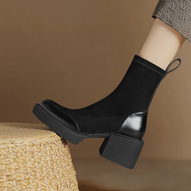 NEW Autumn Women Boots Stretch Fabric Shoes for Women Round Toe Chunky Heel Boots for Women Black Platform Boots сапоги женские
NEW Autumn Women Boots Stretch Fabric Shoes for Women Round Toe Chunky Heel Boots for Women Black Platform Boots сапоги женские