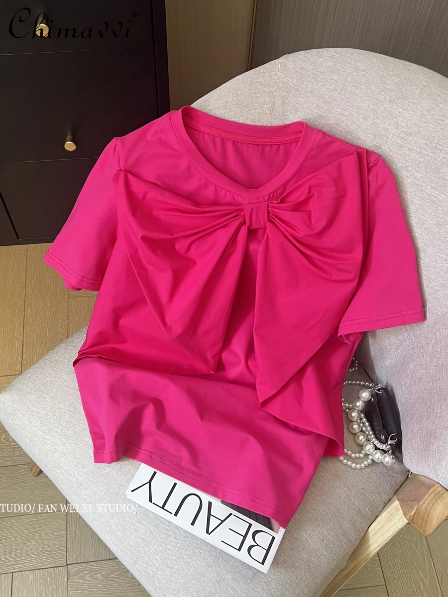 2024 Spring Clothes New Fashion Irregular Bow Round Neck Short Sleeve T-shirt Loose Slim Temperament Women's Tees Top All-match
2024 Spring Clothes New Fashion Irregular Bow Round Neck Short Sleeve T-shirt Loose Slim Temperament Women's Tees Top All-match