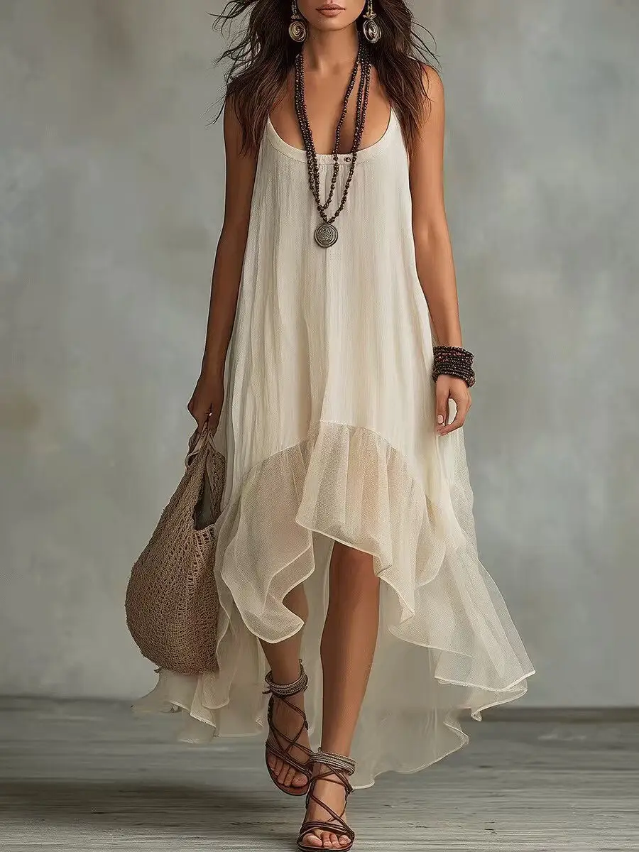 Sleeveless Chic Holiday Backless Simple Ladies Irregular Dress Streetwear Women Summer Spaghetti Strap Mesh Patchwork Dress
Sleeveless Chic Holiday Backless Simple Ladies Irregular Dress Streetwear Women Summer Spaghetti Strap Mesh Patchwork Dress