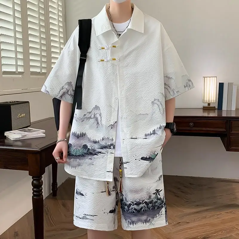 Men's Short Sleeve Shirt and Shorts Set New Chinese Style Summer Ink Painting Print Guochao Fashion
Men's Short Sleeve Shirt and Shorts Set New Chinese Style Summer Ink Painting Print Guochao Fashion