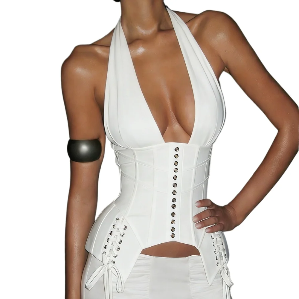 Black White Colors Tie Up Slimming Waist Hang Neck Sexy Deep V-neck Vest Style Spicy Girl Fishbone Niche Tops for Women
Black White Colors Tie Up Slimming Waist Hang Neck Sexy Deep V-neck Vest Style Spicy Girl Fishbone Niche Tops for Women