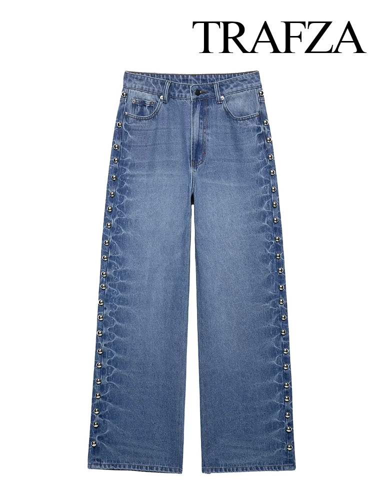 TRAFZA Women's Summer Retro Loose Side Bead Rivet Decorative Jeans Female High Street Casual Versatile Slim Long Straight Pants
TRAFZA Women's Summer Retro Loose Side Bead Rivet Decorative Jeans Female High Street Casual Versatile Slim Long Straight Pants