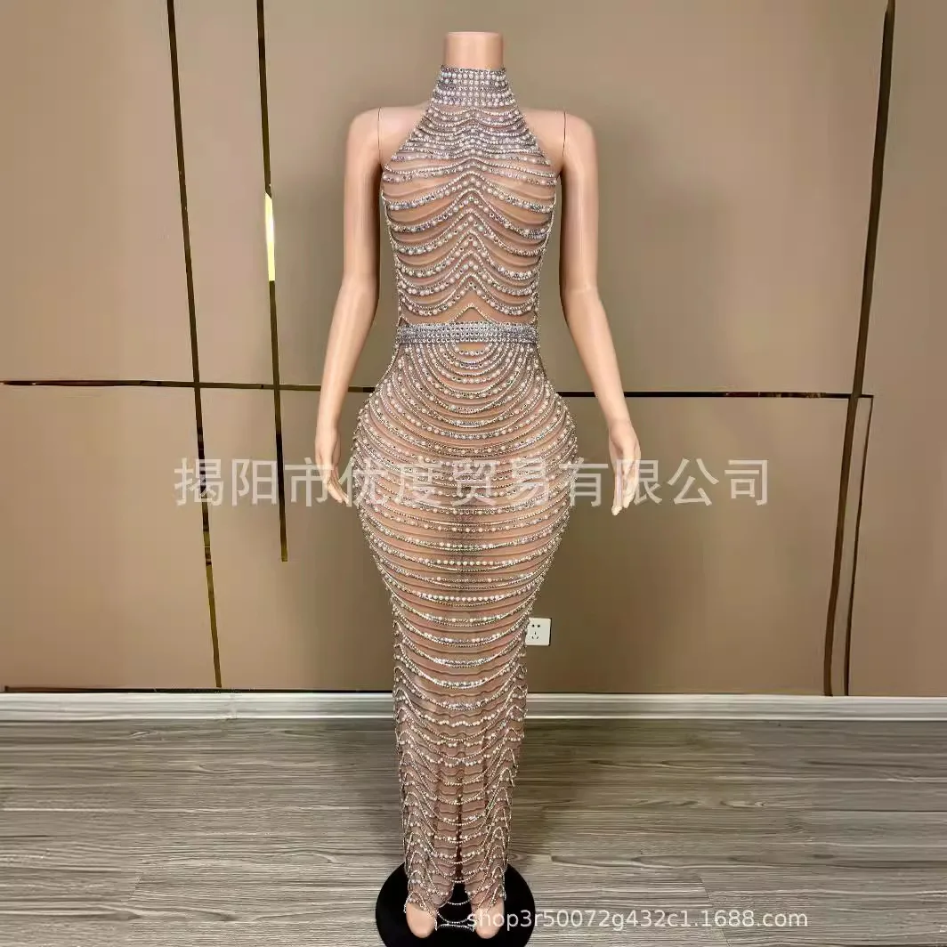 Sleeveless Turtleneck Shiny Rhinestone High-end Birthday Dress Cocktail Party Night Dress Performance Parabola Vestidos De Noche
Sleeveless Turtleneck Shiny Rhinestone High-end Birthday Dress Cocktail Party Night Dress Performance Parabola Vestidos De Noche