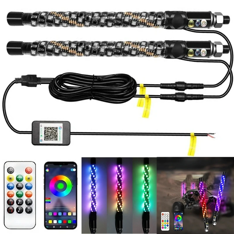 12V-24V LED Whip Lights Bluetooth Remote Control Voice control IP68 Colorful LED Whip Lights For UTV ATV Off Road Truck Sand RZR
12V-24V LED Whip Lights Bluetooth Remote Control Voice control IP68 Colorful LED Whip Lights For UTV ATV Off Road Truck Sand RZR
