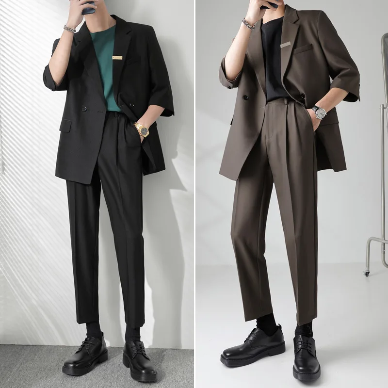 Spring Summer New Fashion Men's Solid Color Casual Loose Simple 2 Pieces Sets Long Sleeve Uit Blazers Ankle Length Pants Clothes
Spring Summer New Fashion Men's Solid Color Casual Loose Simple 2 Pieces Sets Long Sleeve Uit Blazers Ankle Length Pants Clothes