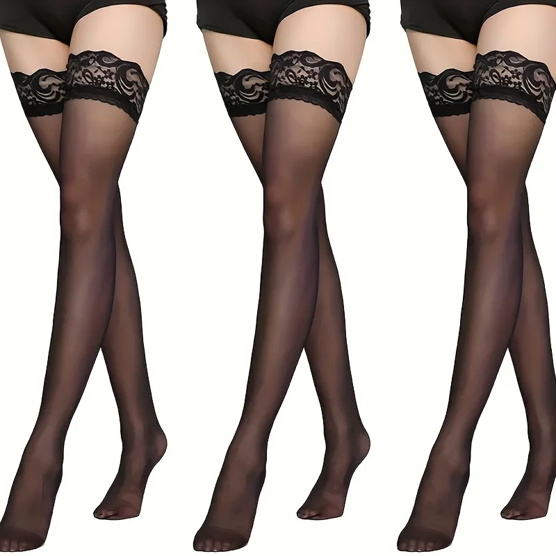 3 Pairs Hot Lace Trim Thigh High Stockings, Ultra-thin Sheer Over The Knee Socks, Women's Stockings & Hosiery
3 Pairs Hot Lace Trim Thigh High Stockings, Ultra-thin Sheer Over The Knee Socks, Women's Stockings & Hosiery
