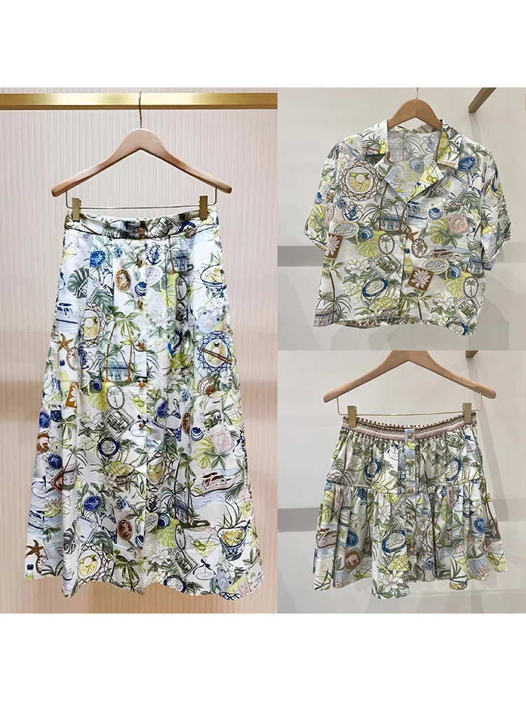 Summer 2026 Starfish Coconut Tree Vacation Style Collared Shirt Half Skirt Women's Set Short Sleeve Floral Print Fashion Set
Summer 2026 Starfish Coconut Tree Vacation Style Collared Shirt Half Skirt Women's Set Short Sleeve Floral Print Fashion Set
