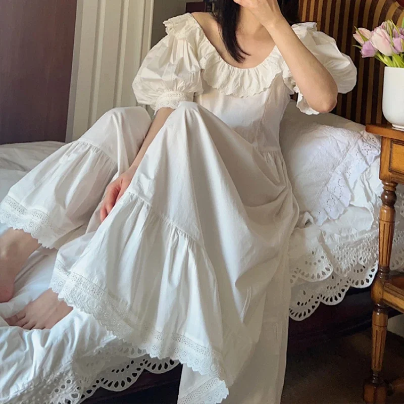 Vintage Summer Pure Cotton Night Dress Princess Sleepwear Nightwear Women Loose Short Sleeve Nightdress White Long Nightgown
Vintage Summer Pure Cotton Night Dress Princess Sleepwear Nightwear Women Loose Short Sleeve Nightdress White Long Nightgown