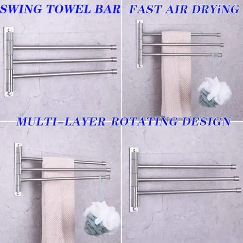 3-Tier Swivel Towel Bar Wall Mount SUS 304 Stainless Steel Brushed Finish Fast-Drying Swing-Out Bathroom Rack
3-Tier Swivel Towel Bar Wall Mount SUS 304 Stainless Steel Brushed Finish Fast-Drying Swing-Out Bathroom Rack