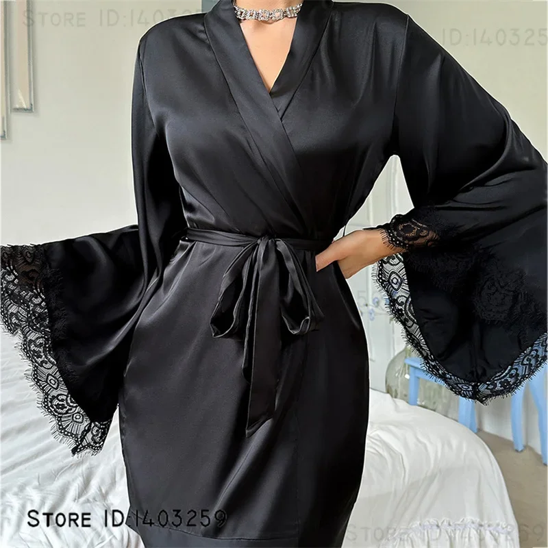 Sexy Lace Trim Robe Kimono Bathrobe Gown Spring Summe Home Dressing Gown Sleepwear Loose Casual Silky Satin Nightwear Loungewear
Sexy Lace Trim Robe Kimono Bathrobe Gown Spring Summe Home Dressing Gown Sleepwear Loose Casual Silky Satin Nightwear Loungewear