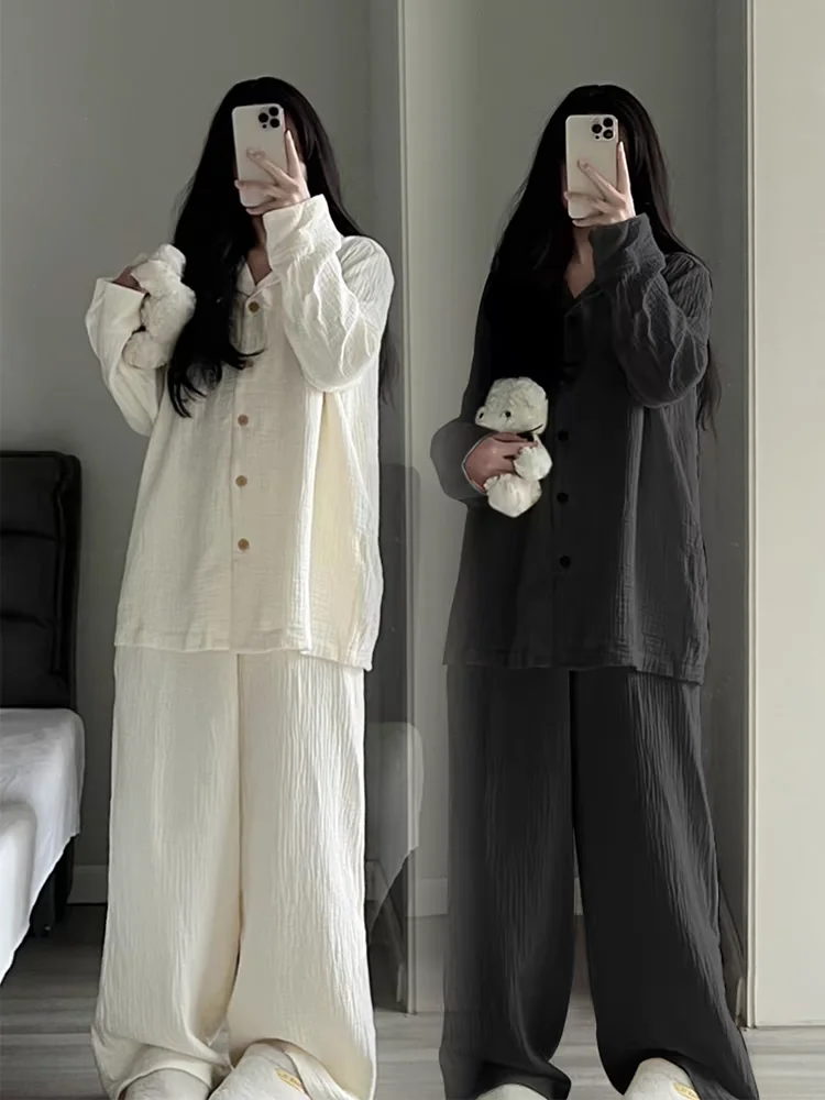Korean Sle Pure Color Long Sve Cotton Pajamas Women's Spring Autumn New ular Cotton Gauze Home Clothes Set
Korean Sle Pure Color Long Sve Cotton Pajamas Women's Spring Autumn New ular Cotton Gauze Home Clothes Set