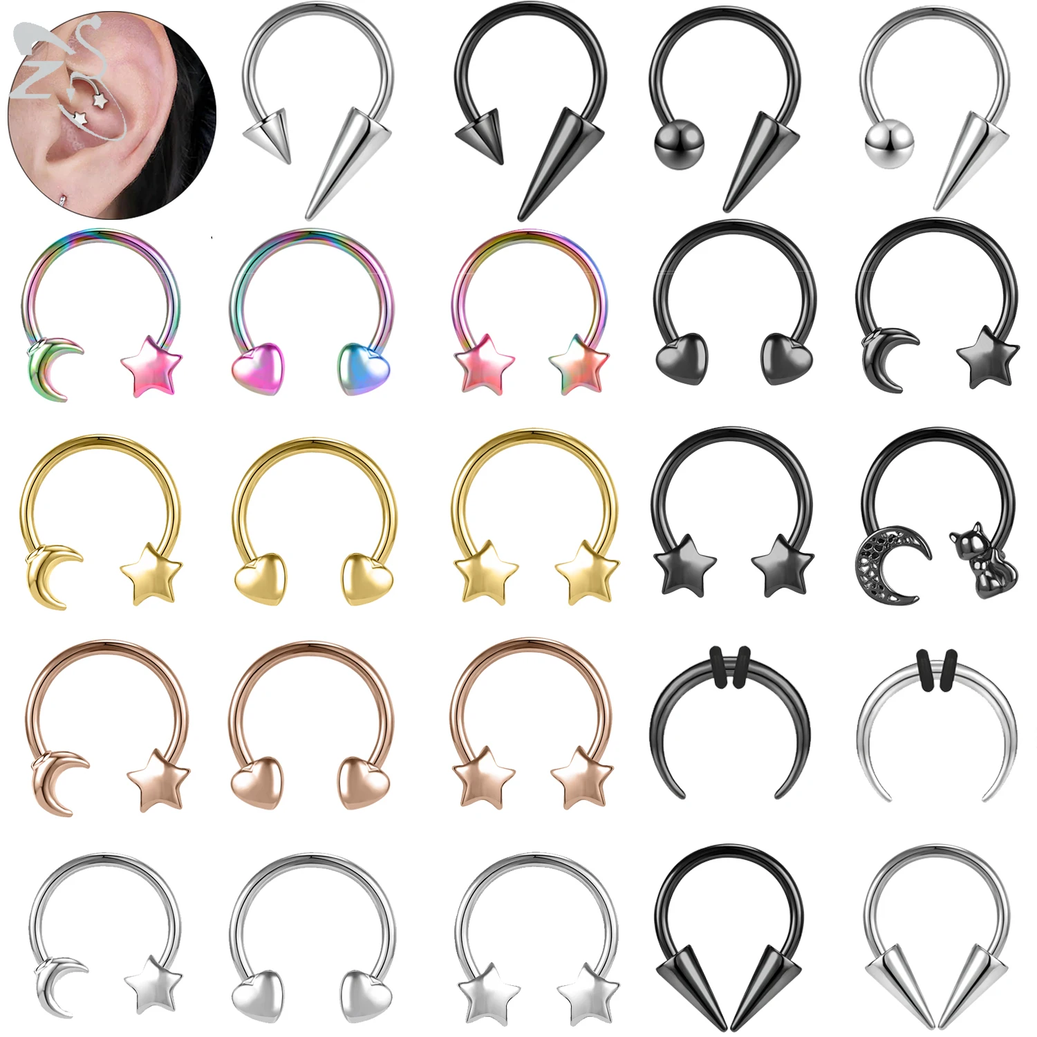 ZS 2-5pcs/lot 16G Stainless Steel Nose Piercings Cone Septum Ring Heart Star Nose Rings Silver Color Helix Cartilage Earrings
ZS 2-5pcs/lot 16G Stainless Steel Nose Piercings Cone Septum Ring Heart Star Nose Rings Silver Color Helix Cartilage Earrings