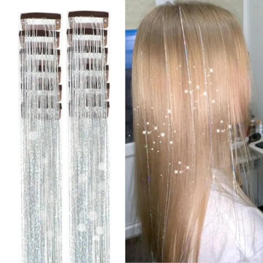 Hair Tinsel Pack of 12 Pcs for Festivals, Polyester, Silver/Gold/Rainbow, Clip-in Easy Application Reusable
Hair Tinsel Pack of 12 Pcs for Festivals, Polyester, Silver/Gold/Rainbow, Clip-in Easy Application Reusable
