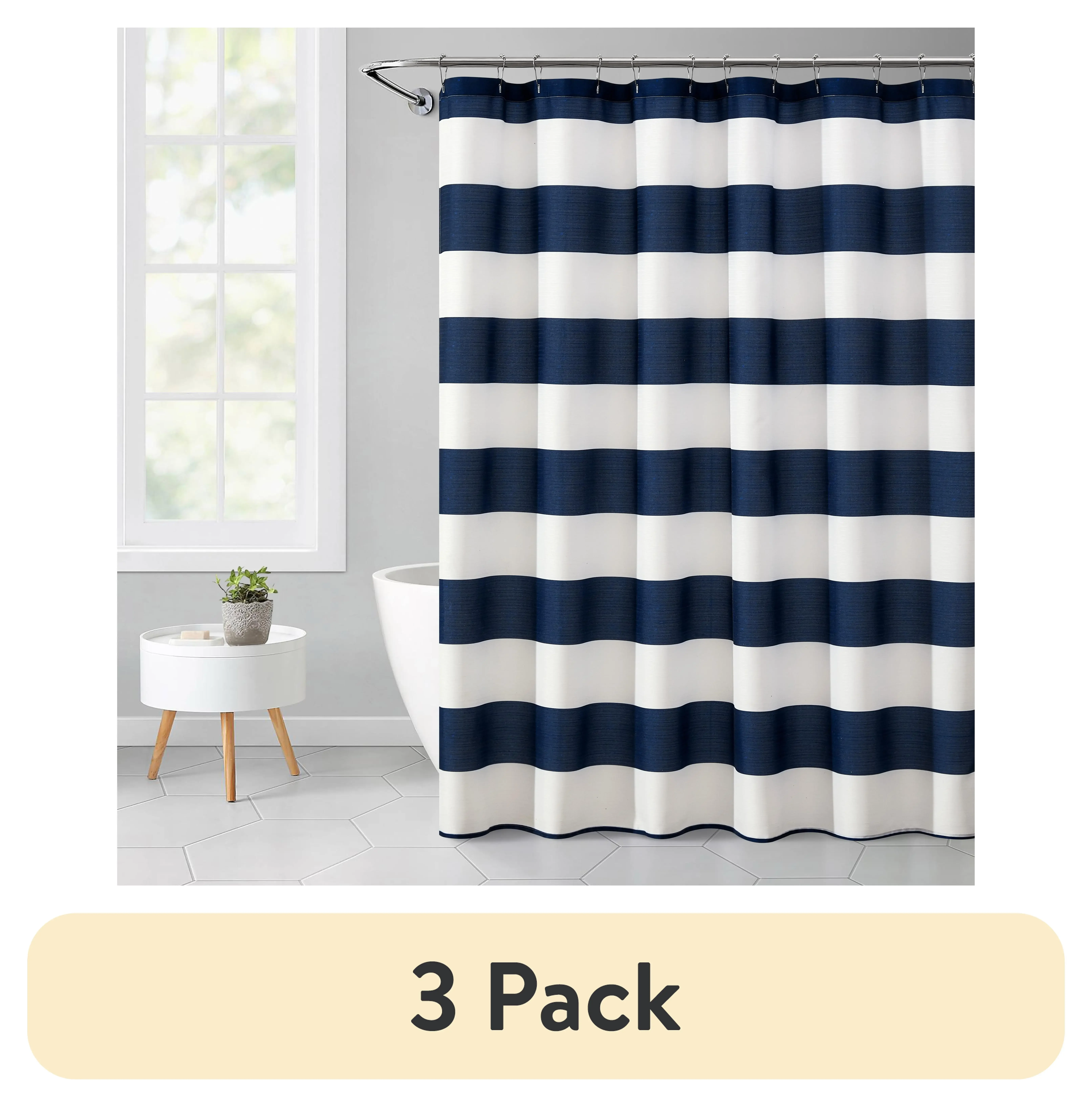 3 Pack Blue Cabana Striped 72x72 Ribbed Texture Polyester Shower Curtain
3 Pack Blue Cabana Striped 72x72 Ribbed Texture Polyester Shower Curtain