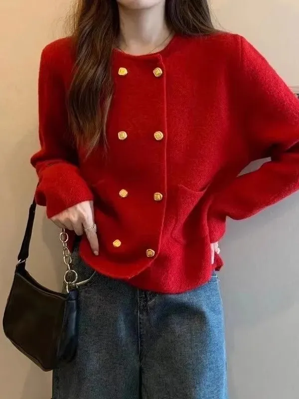 Spring Autumn Design Sensation Knitted Sweater Jaet Double Button Casual Women's Faionable Commute Sle Long Sve roun...
Spring Autumn Design Sensation Knitted Sweater Jaet Double Button Casual Women's Faionable Commute Sle Long Sve roun...