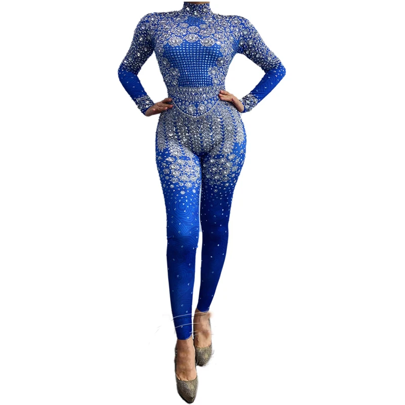 Blue Rhinestones Stretch Jumpsuit Women Jazz Dance Clothing Stage Performance Costume Festival Outfit Rave Clothes XS1807
Blue Rhinestones Stretch Jumpsuit Women Jazz Dance Clothing Stage Performance Costume Festival Outfit Rave Clothes XS1807