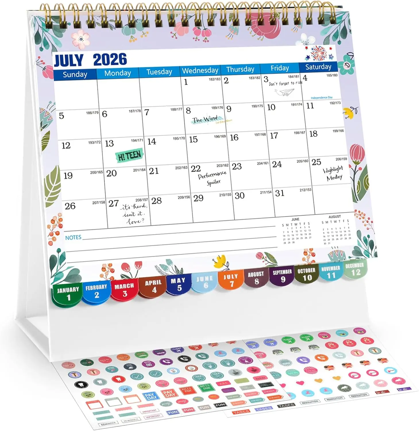 2026-2027 Mini Desk Calendar with Stickers, 18 Months, Standing Flip, 8"x6", Watercolor Flowers, Home Office Organizer
2026-2027 Mini Desk Calendar with Stickers, 18 Months, Standing Flip, 8"x6", Watercolor Flowers, Home Office Organizer