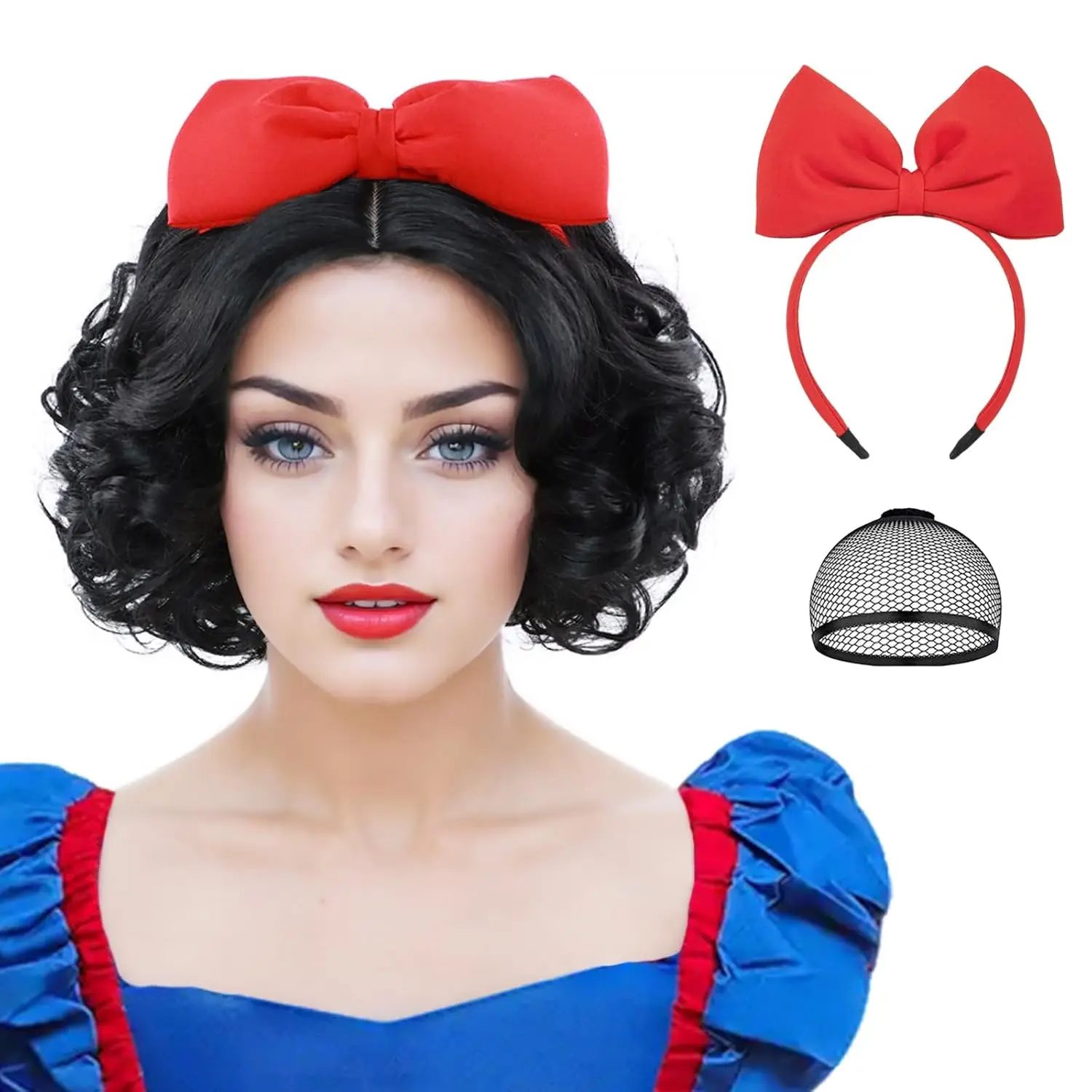 Synthetic Short Black Curly Wigs + Red Bow Headband for Women Costume Bob Curly Wig for Halloween Cosplay Party Use
Synthetic Short Black Curly Wigs + Red Bow Headband for Women Costume Bob Curly Wig for Halloween Cosplay Party Use