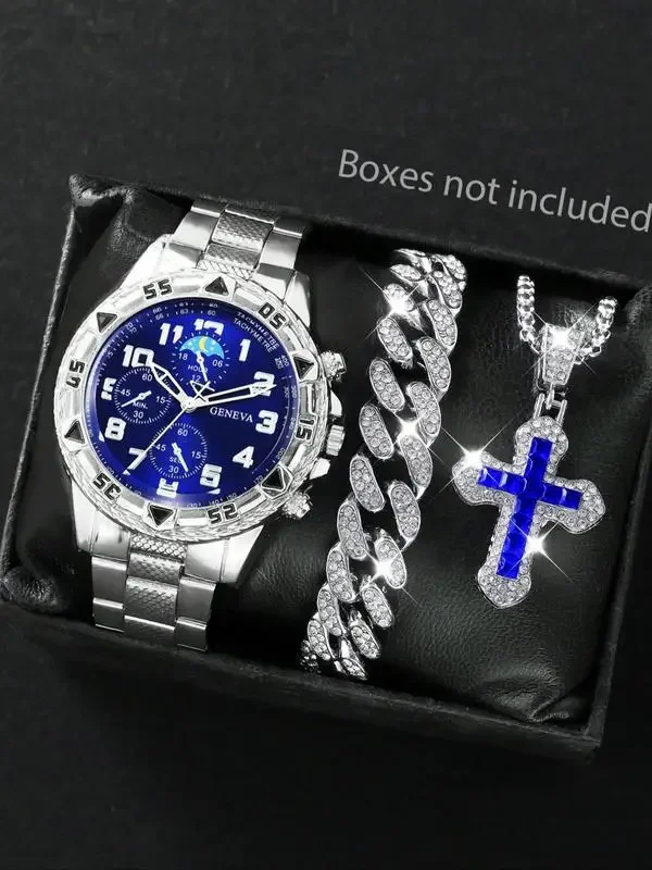 Trendy Silver Color Steel Band Men's Quartz Watch Set with Chain Pattern Bracelet Necklace, Star Design, Perfect Birthday Gift
Trendy Silver Color Steel Band Men's Quartz Watch Set with Chain Pattern Bracelet Necklace, Star Design, Perfect Birthday Gift