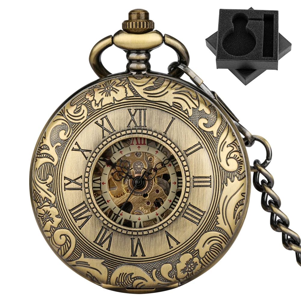 Exquisite Flower Pattern Bronze Manual Mechanical Pocket Watch Roman Numerals Dial Steampunk Vintage Hand Winding Pendant Clock
Exquisite Flower Pattern Bronze Manual Mechanical Pocket Watch Roman Numerals Dial Steampunk Vintage Hand Winding Pendant Clock