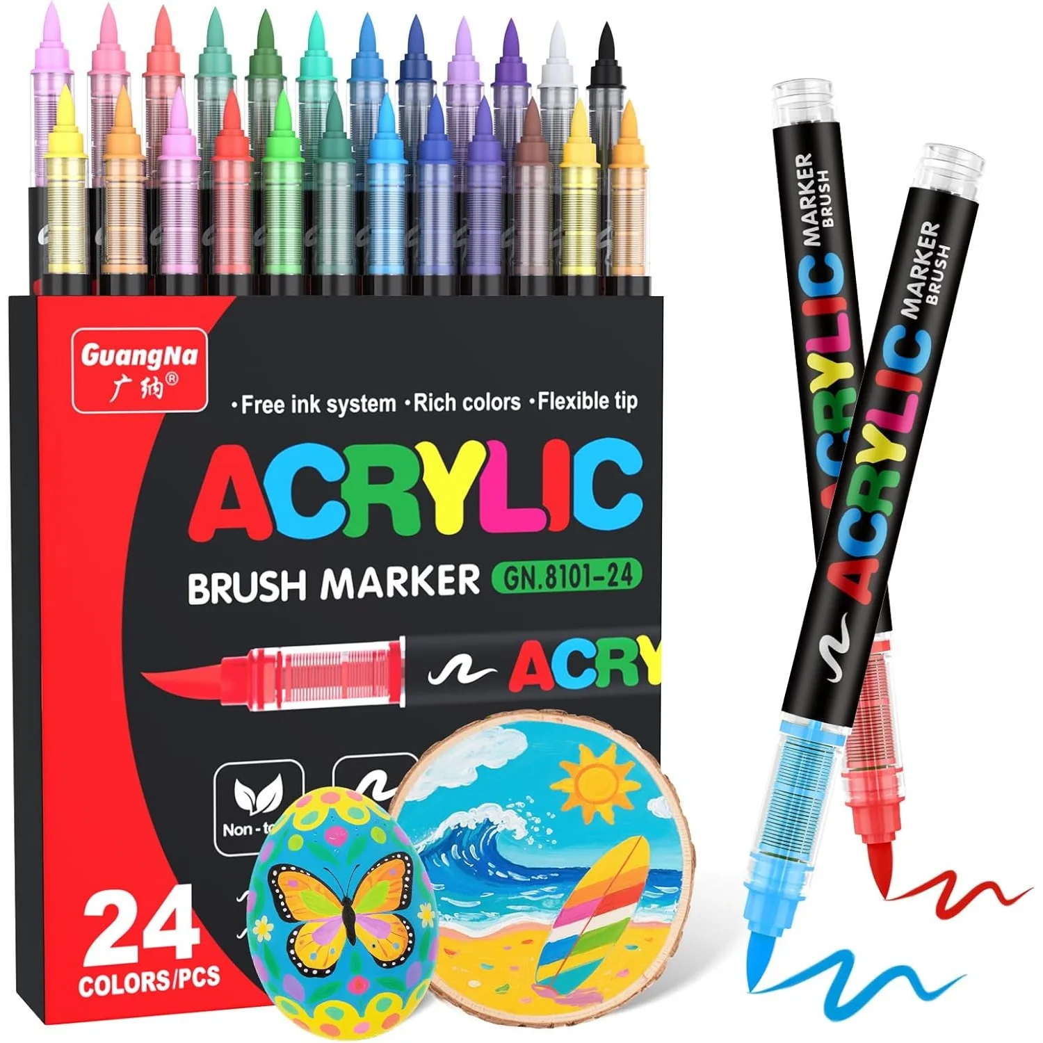 Acrylic Paint Markers Brush Tip, 24 Vivid Colors with Direct-Liquid Ink Control for Rock Painting, Canvas, Glass, Plastic
Acrylic Paint Markers Brush Tip, 24 Vivid Colors with Direct-Liquid Ink Control for Rock Painting, Canvas, Glass, Plastic
