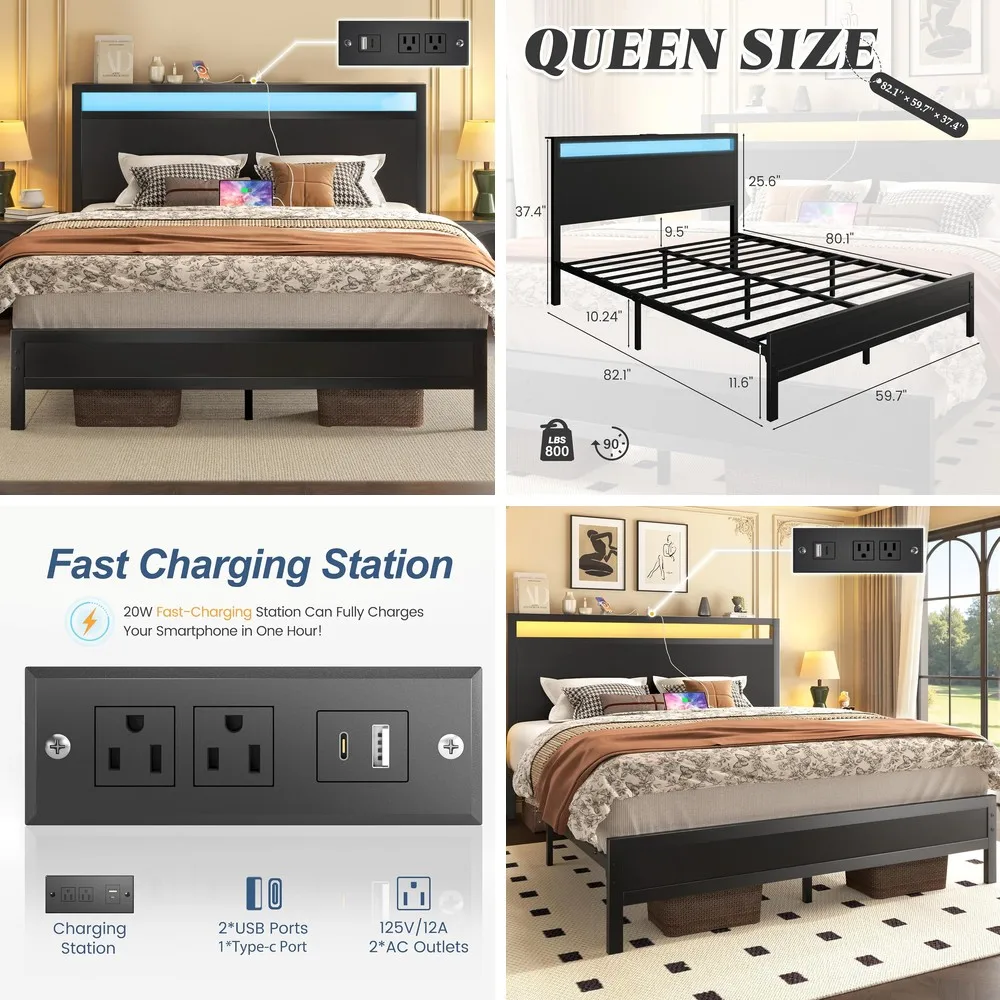 Bed Frame with Headboard & Footboard, Built-in Charging Station, LED Light, Storage Shelf, Noise-Free, Easy Assembly, Black
Bed Frame with Headboard & Footboard, Built-in Charging Station, LED Light, Storage Shelf, Noise-Free, Easy Assembly, Black