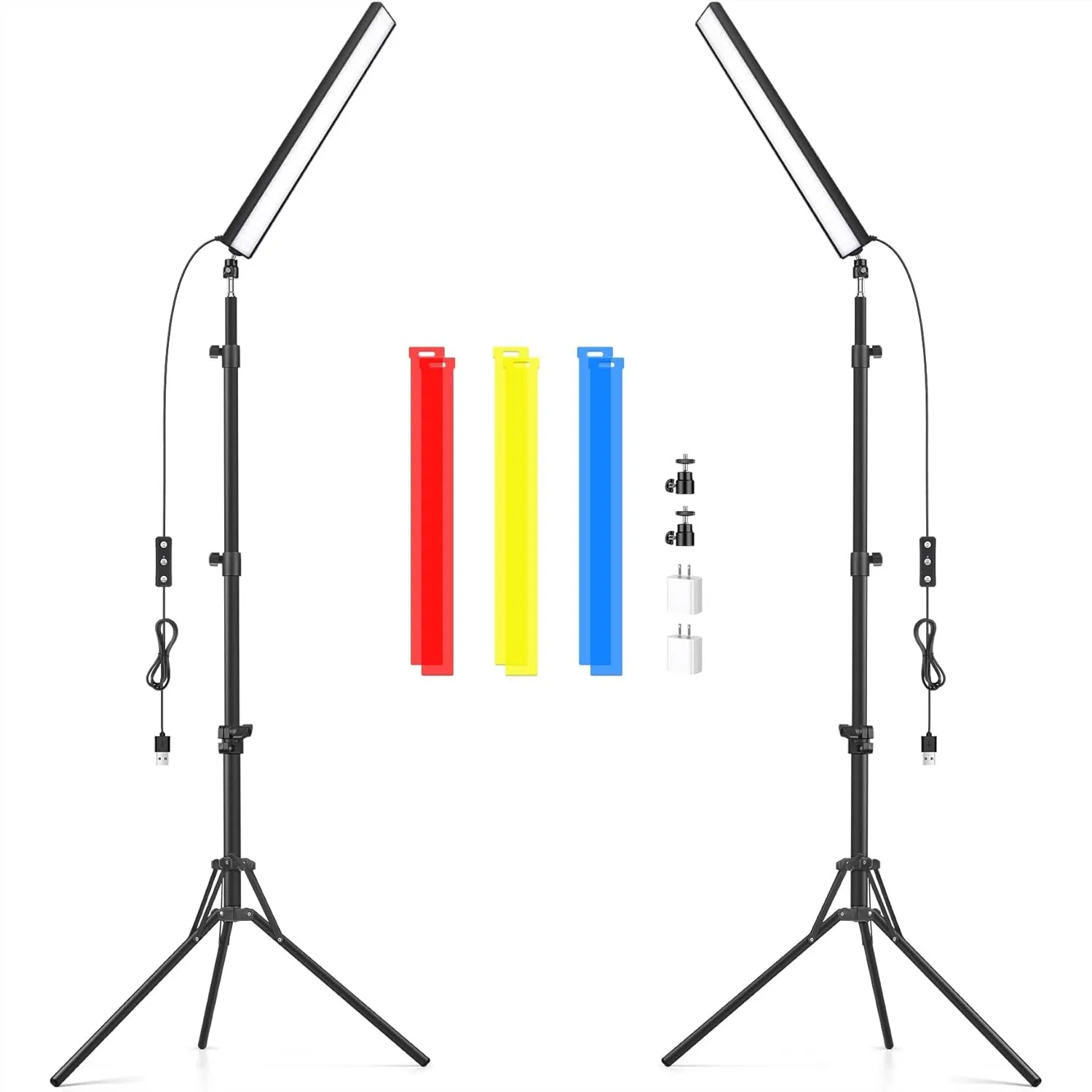 2 Pack LED Video Light Wand Stick, 5600K Photography Lighting Kit with 63" Tripod Stand & Color Filters for Studio Recording
2 Pack LED Video Light Wand Stick, 5600K Photography Lighting Kit with 63" Tripod Stand & Color Filters for Studio Recording